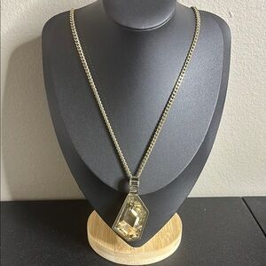Express Long Gold Tone Geometric Pendant Necklace